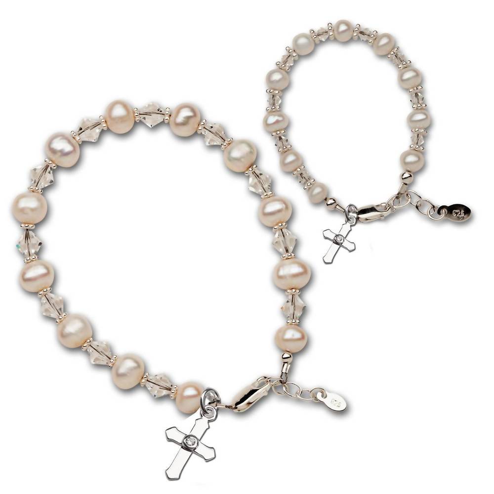 NEW CHERISHED MOMENTS sterling silver mommy & me grace cross bracelets in white